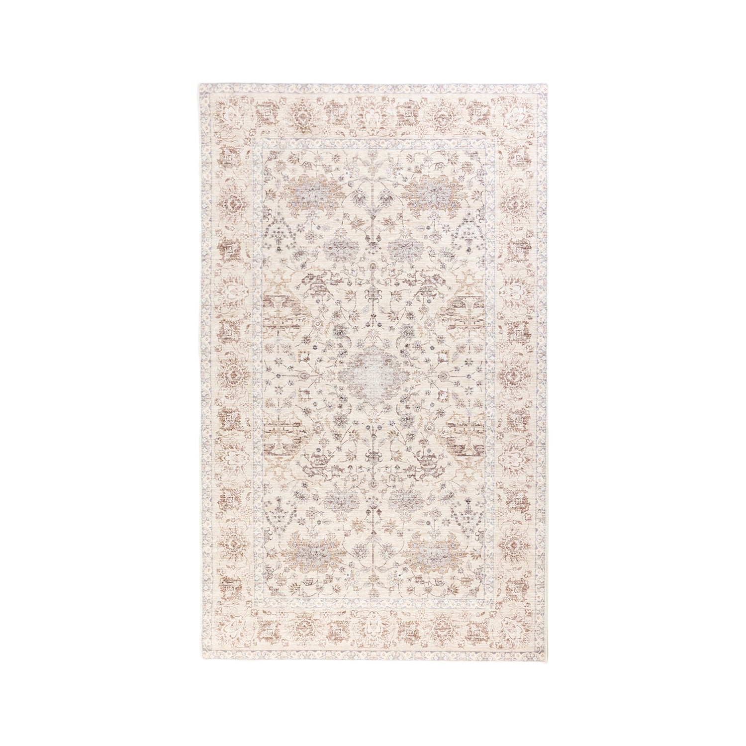 Natural Lexi Floral Border Rug 120 x 180cm on a white background.