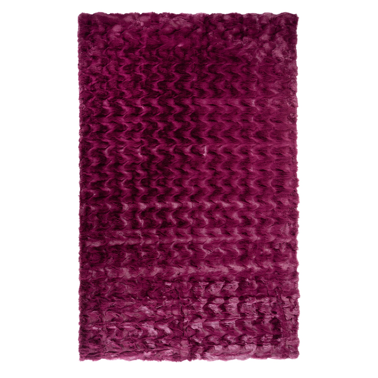 Berry faux fur area rug with a plush, textured finish and soft wavy pile.