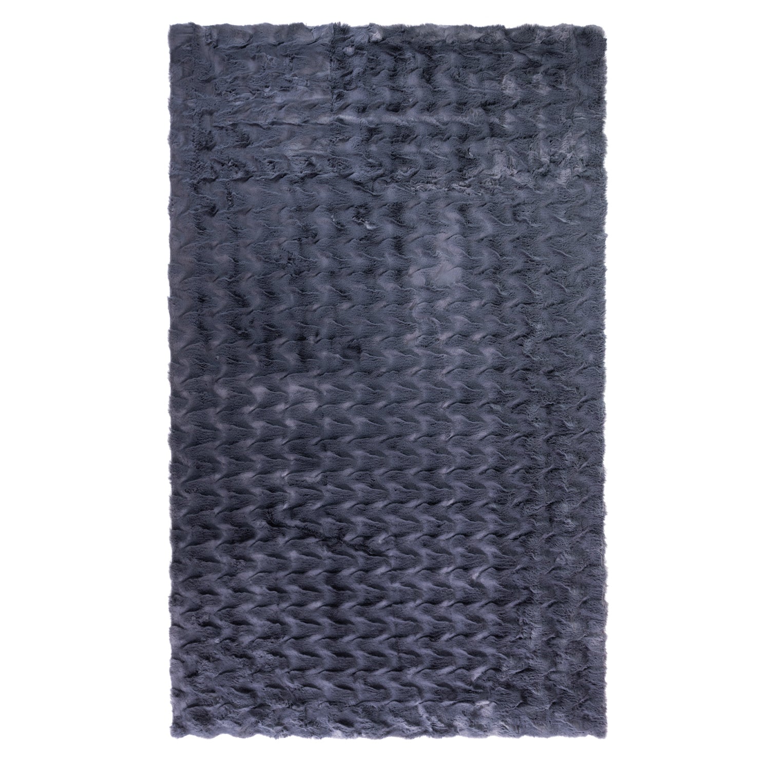 Charcoal faux fur area rug with a plush, textured finish and soft wavy pile.