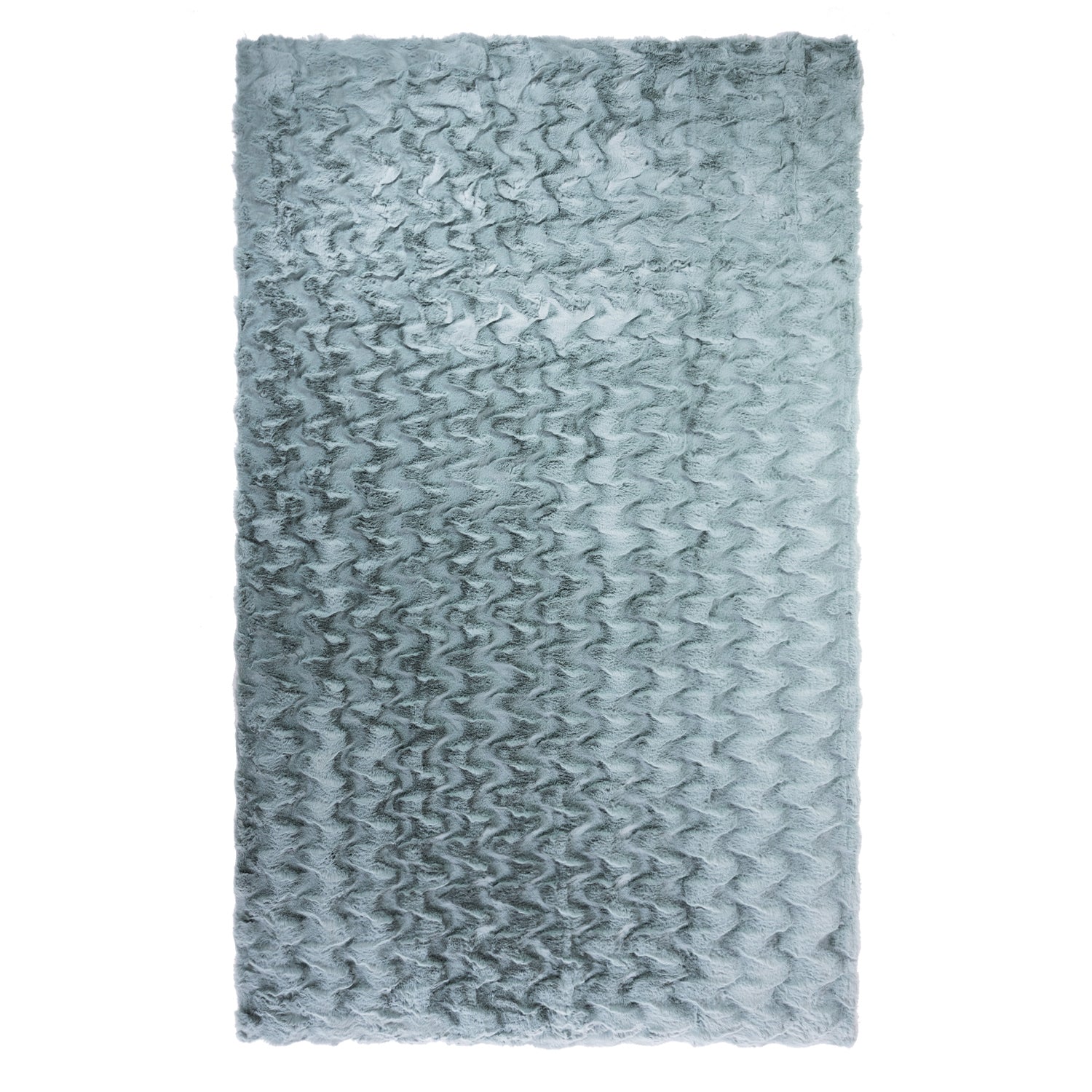 Sage green faux fur area rug with a plush, textured finish and soft wavy pile.
