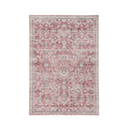 Design Republique Vali Abstract Chenille Rug (120 × 180cm) in Brick, featuring a distressed geometric tribal-inspired pattern in warm brick, ivory, taupe, and charcoal tones with a subtle decorative border.