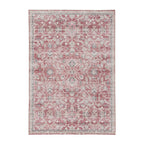 Design Republique Vali Abstract Chenille Rug (160 × 230cm) in Brick, featuring a distressed geometric tribal-inspired pattern in warm brick, ivory, taupe, and charcoal tones with a subtle decorative border.