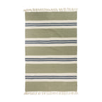 Home Co. Green Stripe Rug (120 x 180cm) featuring alternating grey and natural woven stripes with decorative fringe edges on both ends.
