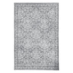 Gracious Living Lilibeth Floral Plush Rug in Silver with a soft grey and white floral pattern and bordered edge.