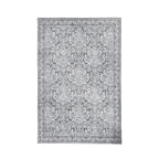 Gracious Living Lilibeth Floral Plush Rug in Silver with a soft grey and white floral pattern and bordered edge.