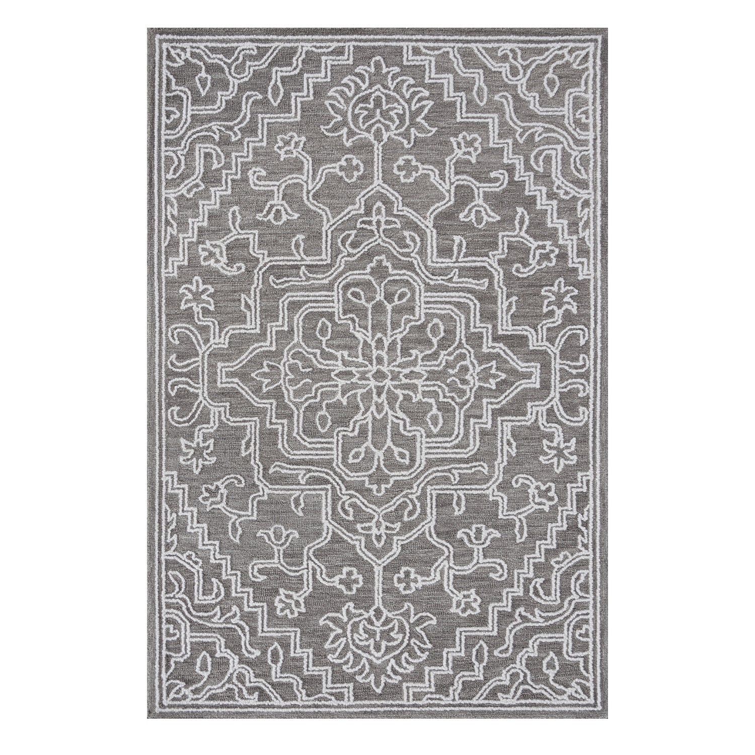 Fieldcrest Jasmine Wool Rug in Natural featuring an intricate ivory medallion pattern on a soft natural beige background.