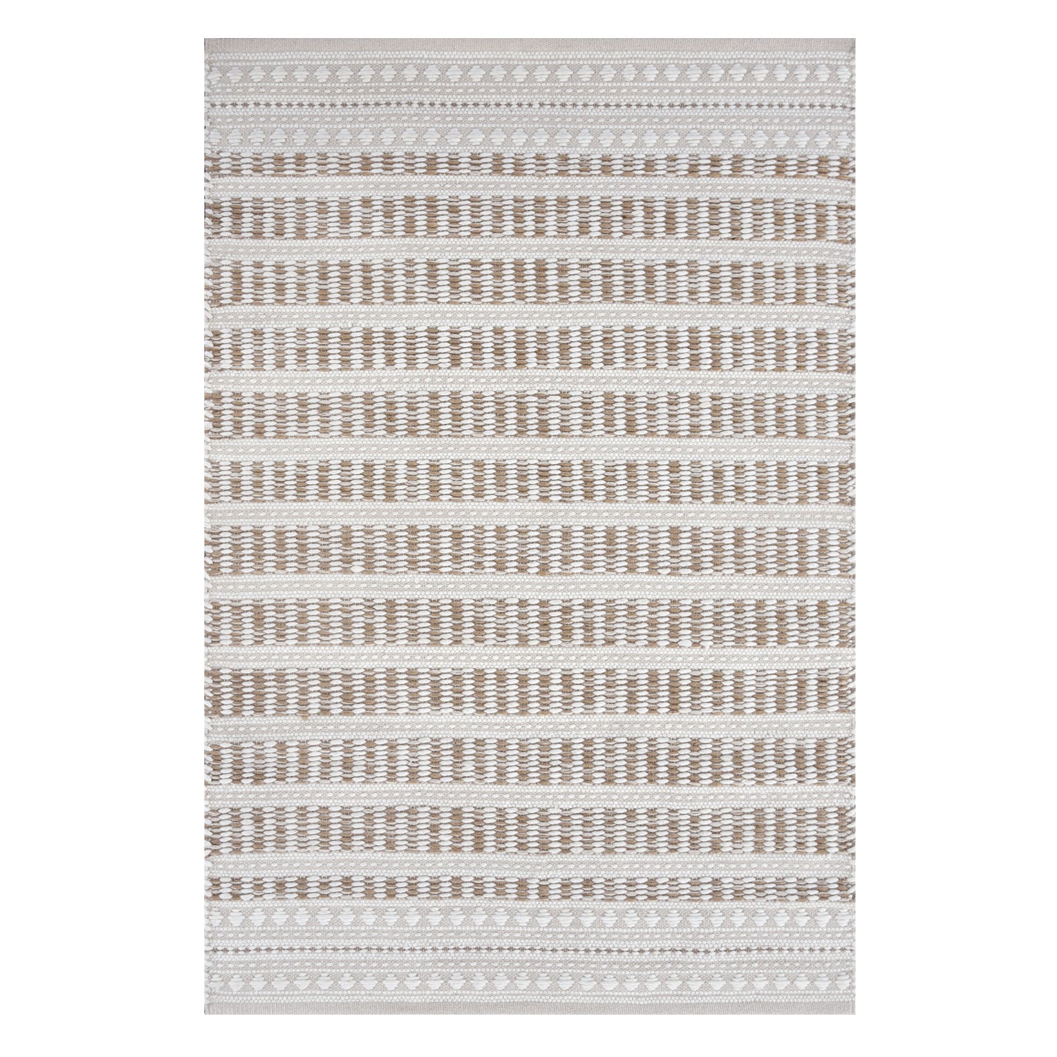 Fieldcrest Rema Jute Border Rug 200 x 300cm in Natural, featuring a textured woven stripe design in natural and ivory tones.