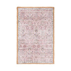Design Republique Nicole Jute Edge Rug 68 x 115cm in Blush, featuring a soft blush vintage-inspired floral pattern with a natural jute border.