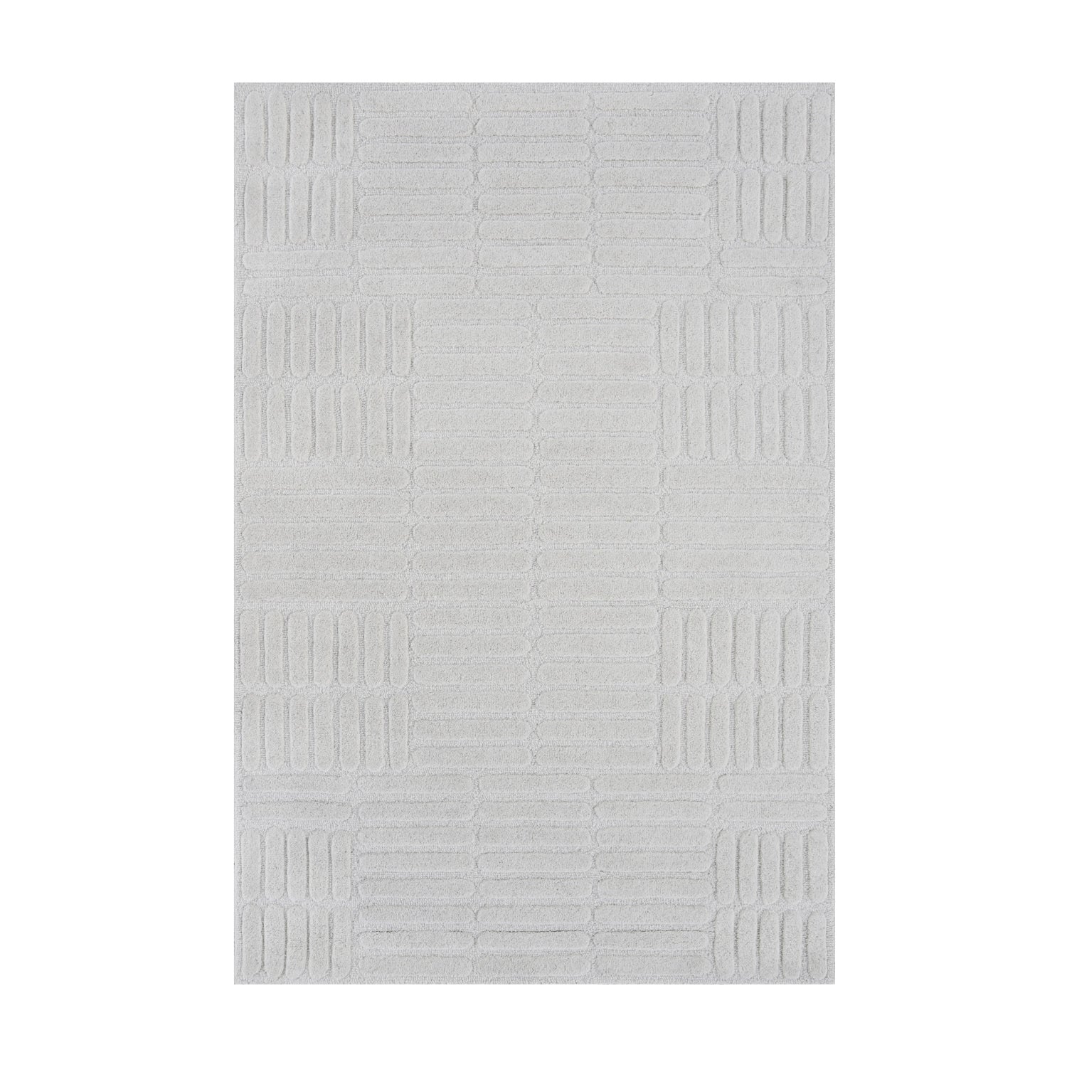 Fieldcrest Rita Texture Area Rug 160 x 230cm in Ivory, featuring a tonal textured geometric pattern with raised linear detailing.