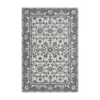 Design Republique Ari Area Rug 160 x 230cm in Silver, featuring a grey and ivory traditional floral pattern with a decorative border.