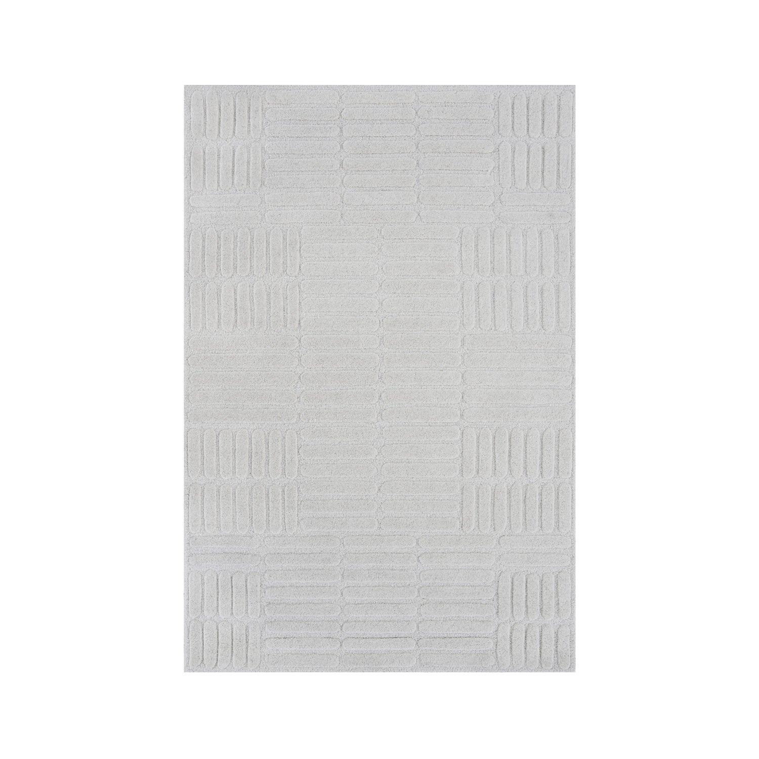 Fieldcrest Rita Texture Area Rug 120 x 180cm in Ivory, featuring a tonal textured geometric pattern with raised linear detailing.