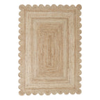 Cove Liv Scallop Jute Rug 200 x 300cm featuring a natural woven jute texture, a concentric rectangular pattern and a decorative scalloped border in warm neutral tones.