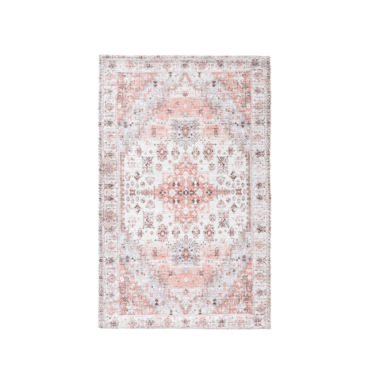 Home Co. Amelia Scatter Clay Floral Rug featuring a distressed vintage-inspired pattern in soft clay, cream and brown tones.