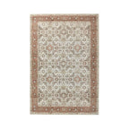Clay rectangular rug featuring an intricate vintage-inspired floral and geometric pattern in cream, beige and warm terracotta tones, with a distressed finish and decorative border, 120 x 180cm.