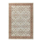 Clay rectangular rug featuring an intricate vintage-inspired floral and geometric pattern in cream, beige and warm terracotta tones, with a distressed finish and decorative border, 160 x 230cm.