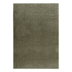 A rectangular shag area rug in a muted olive green color, shown flat against a solid white background.