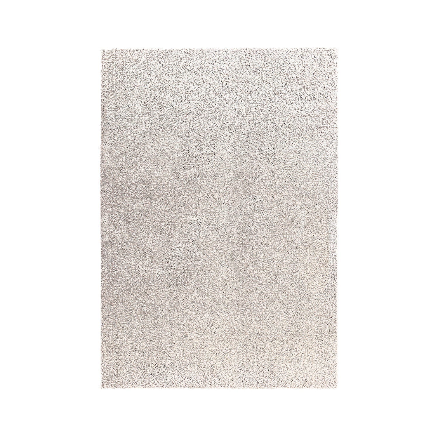 A rectangular shag area rug in a light cream or off-white color, shown flat against a solid white background.