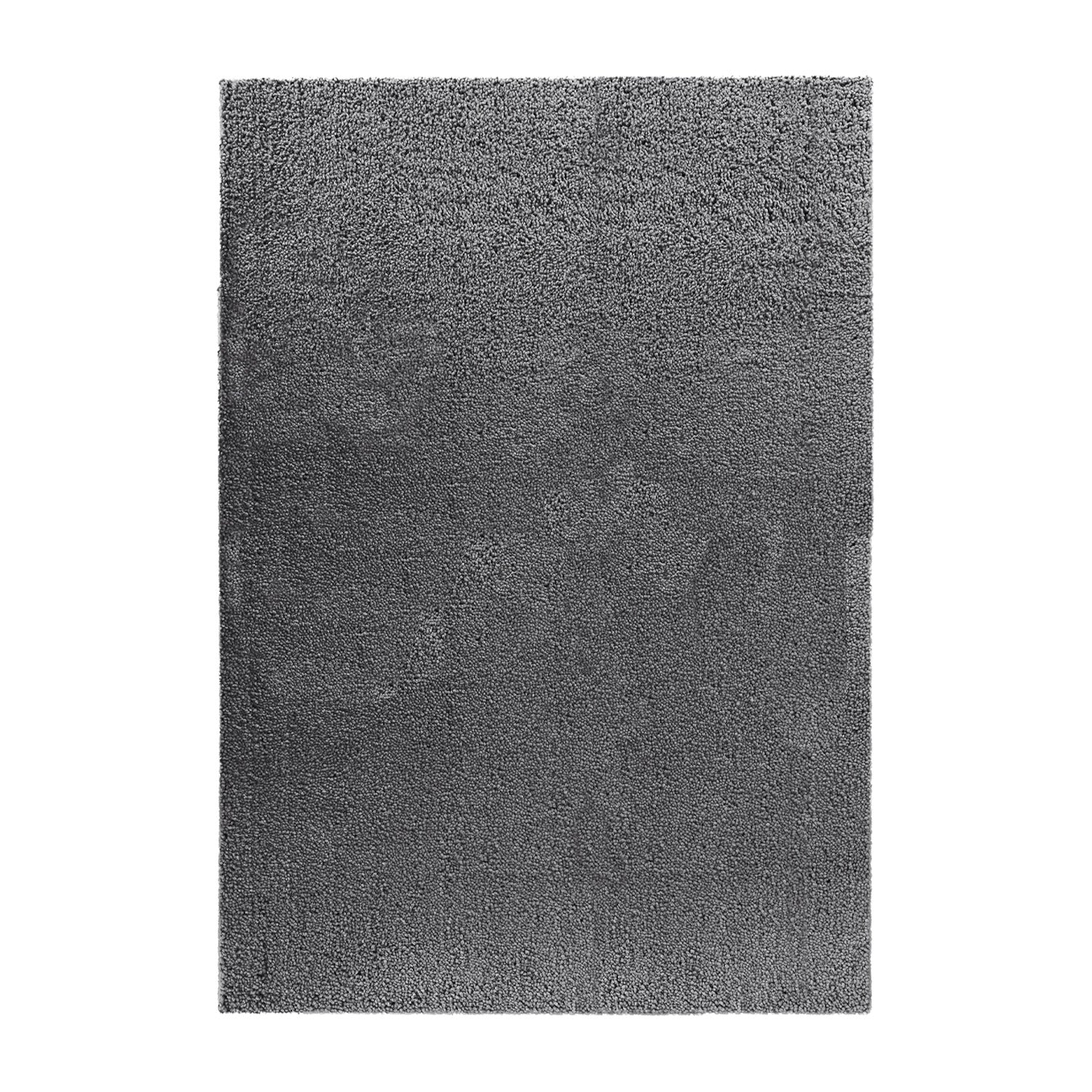 A dark gray rectangular area rug with a plush, high-pile shag texture, shown flat against a solid white background.