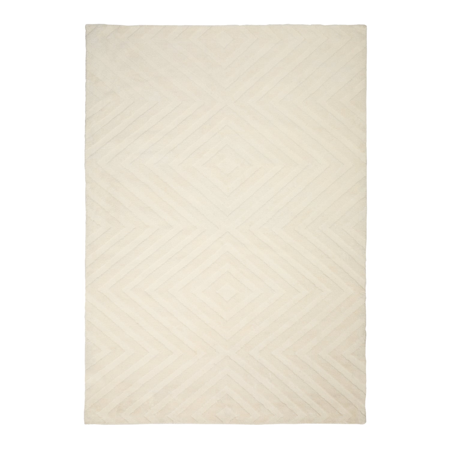 Brighton Chevron Rug 160 x 230cm in Natural, featuring a soft cream tone with a subtle chevron and diamond pattern.