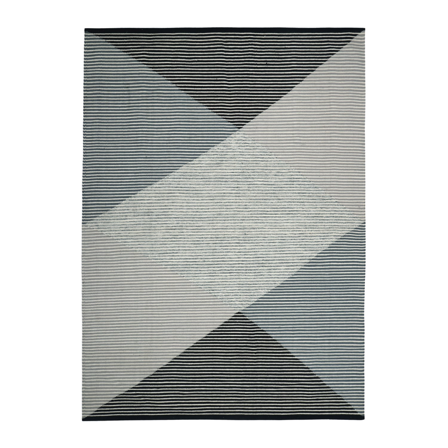 Vera Cotton Rug 160 x 230cm in Multi Coloured, featuring a modern abstract geometric design in black, grey and cream tones.