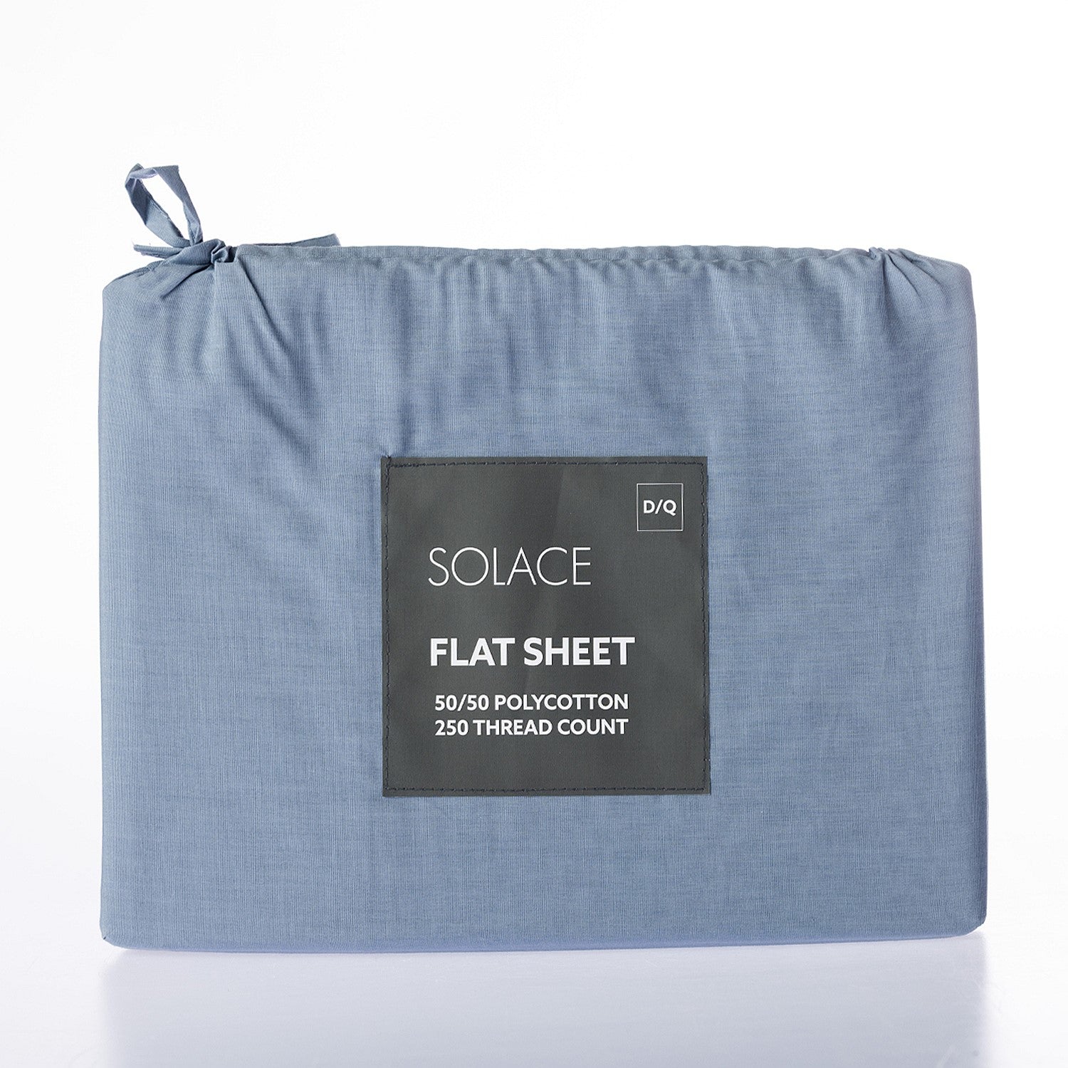 Blue flat sheet with a label on a white background