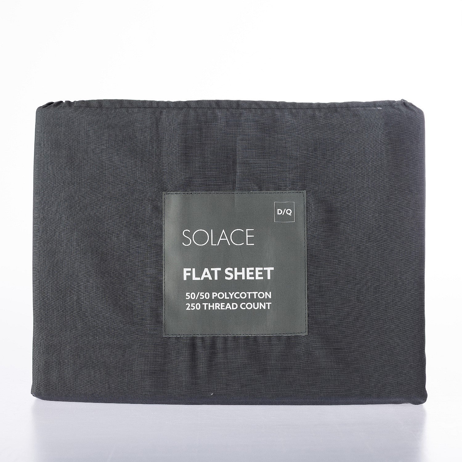 Gray flat sheet with Solace branding on a white background