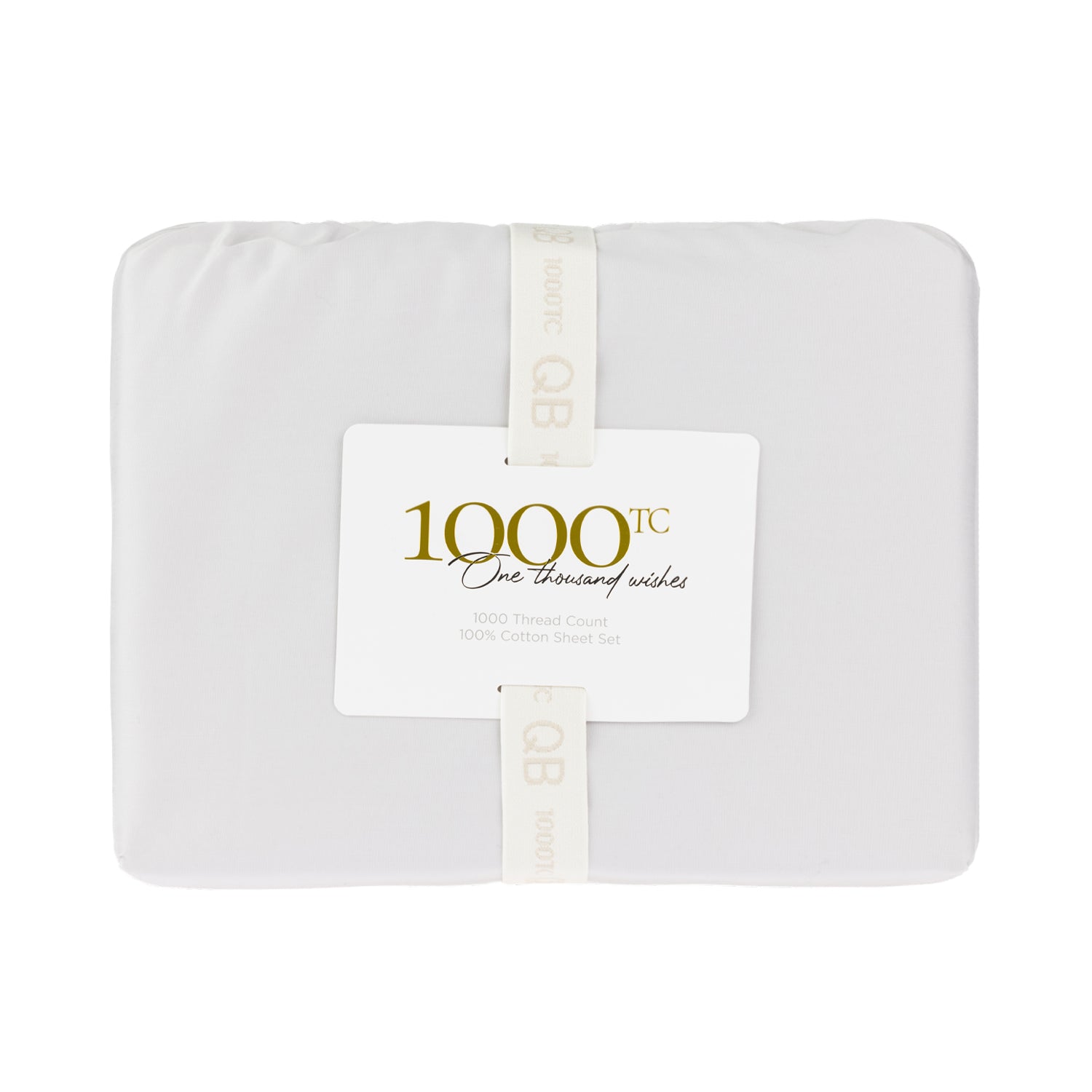 A beautifully packaged silver 1000 thread count cotton sheet set is elegantly presented with a reusable storage band and premium branded sleeve, reflecting timeless luxury.