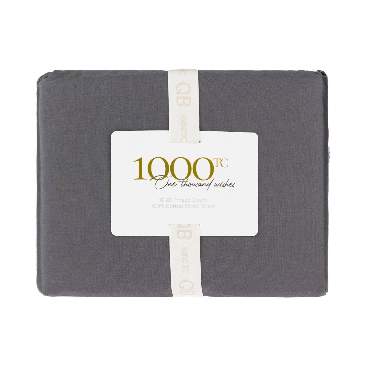A beautifully packaged 1000 thread count fitted sheet is presented with a reusable branded storage band and elegant sleeve, combining premium presentation with practical organisation.