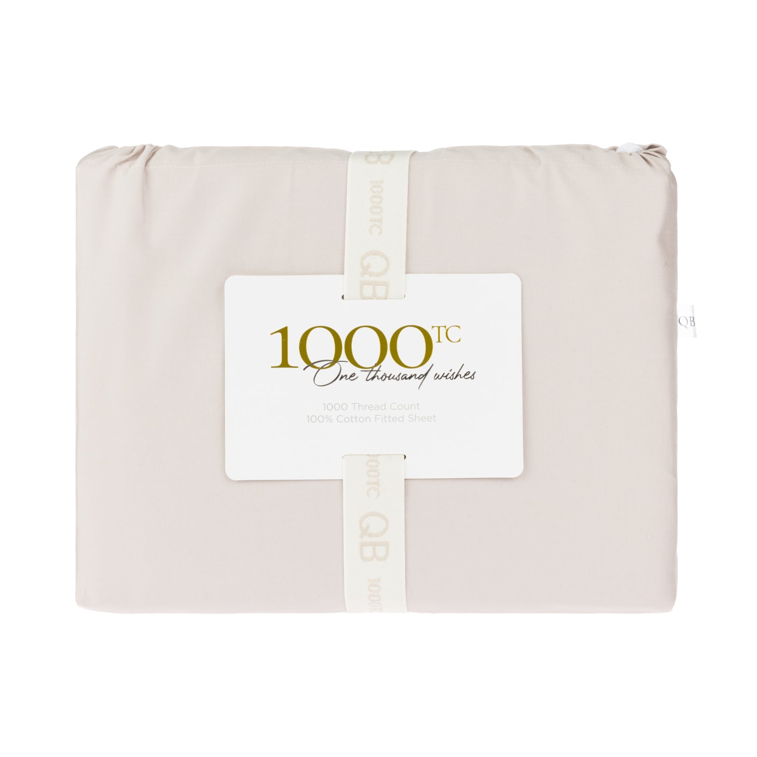 A beautifully packaged 1000 thread count fitted sheet is presented with a reusable branded storage band and elegant sleeve, combining premium presentation with practical organisation.