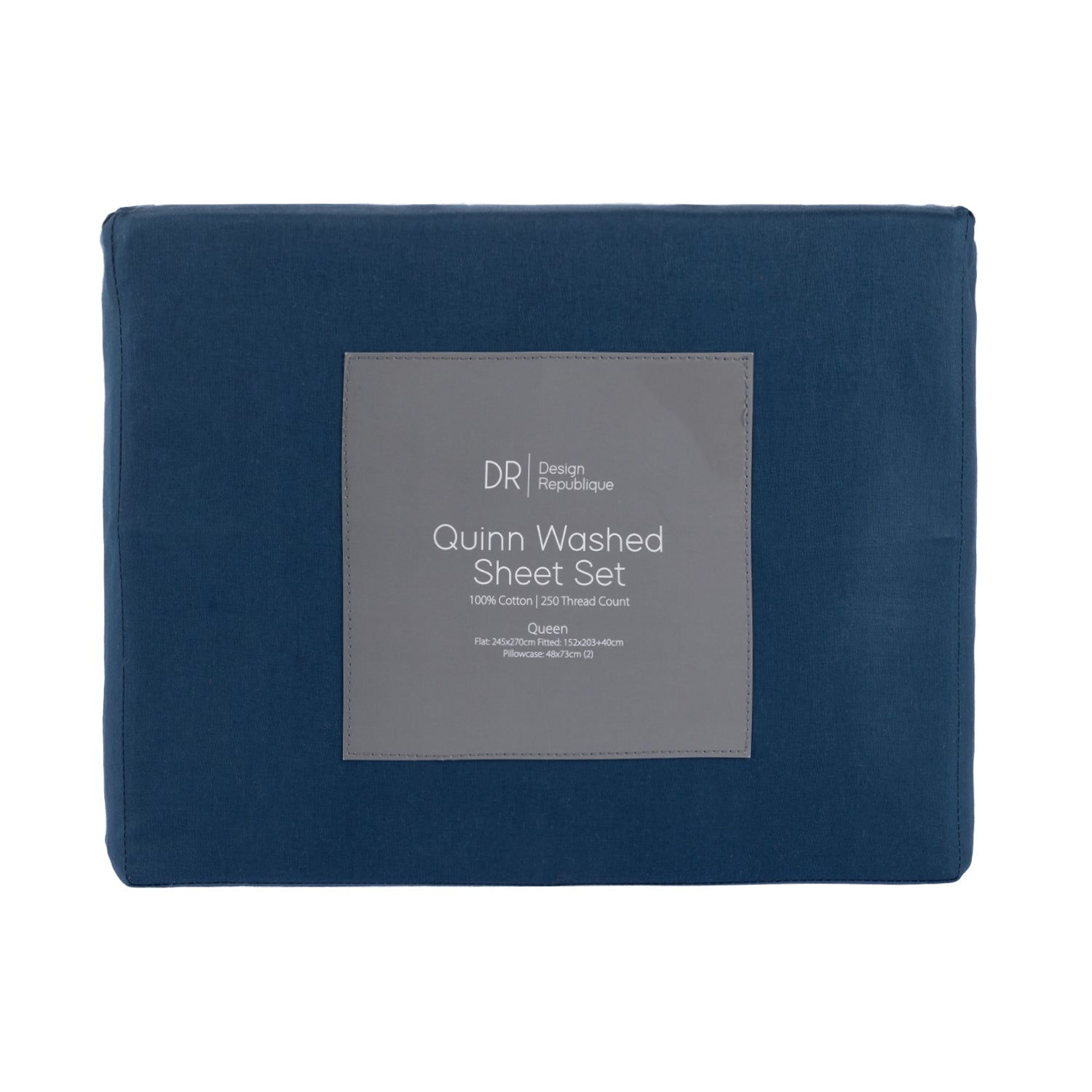 Close-up of the Design Republique Quinn Cotton Washed Sheet Set in Diesel Blue, highlighting the relaxed washed finish.