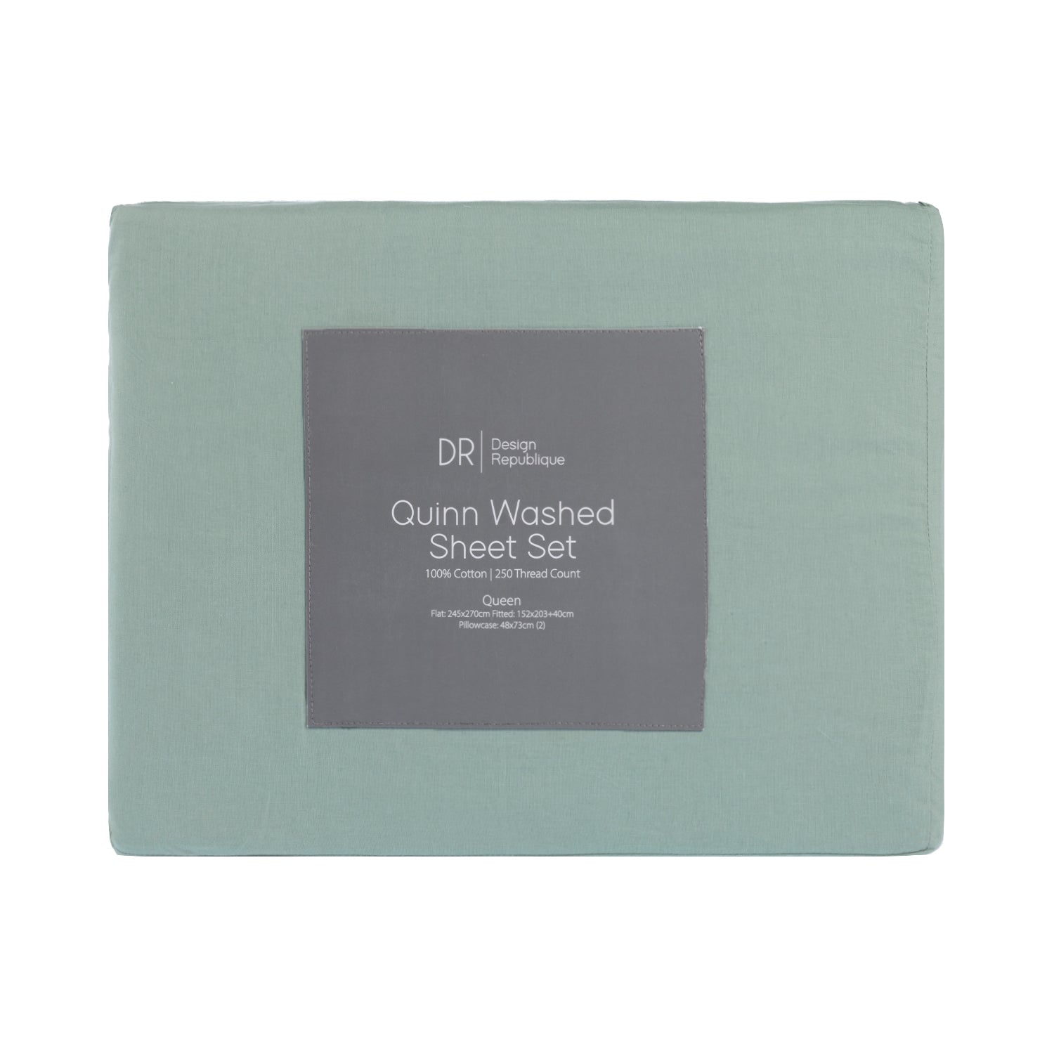 Close-up of the Design Republique Quinn Cotton Washed Sheet Set in Sage Eucalyptus, highlighting the washed cotton texture.