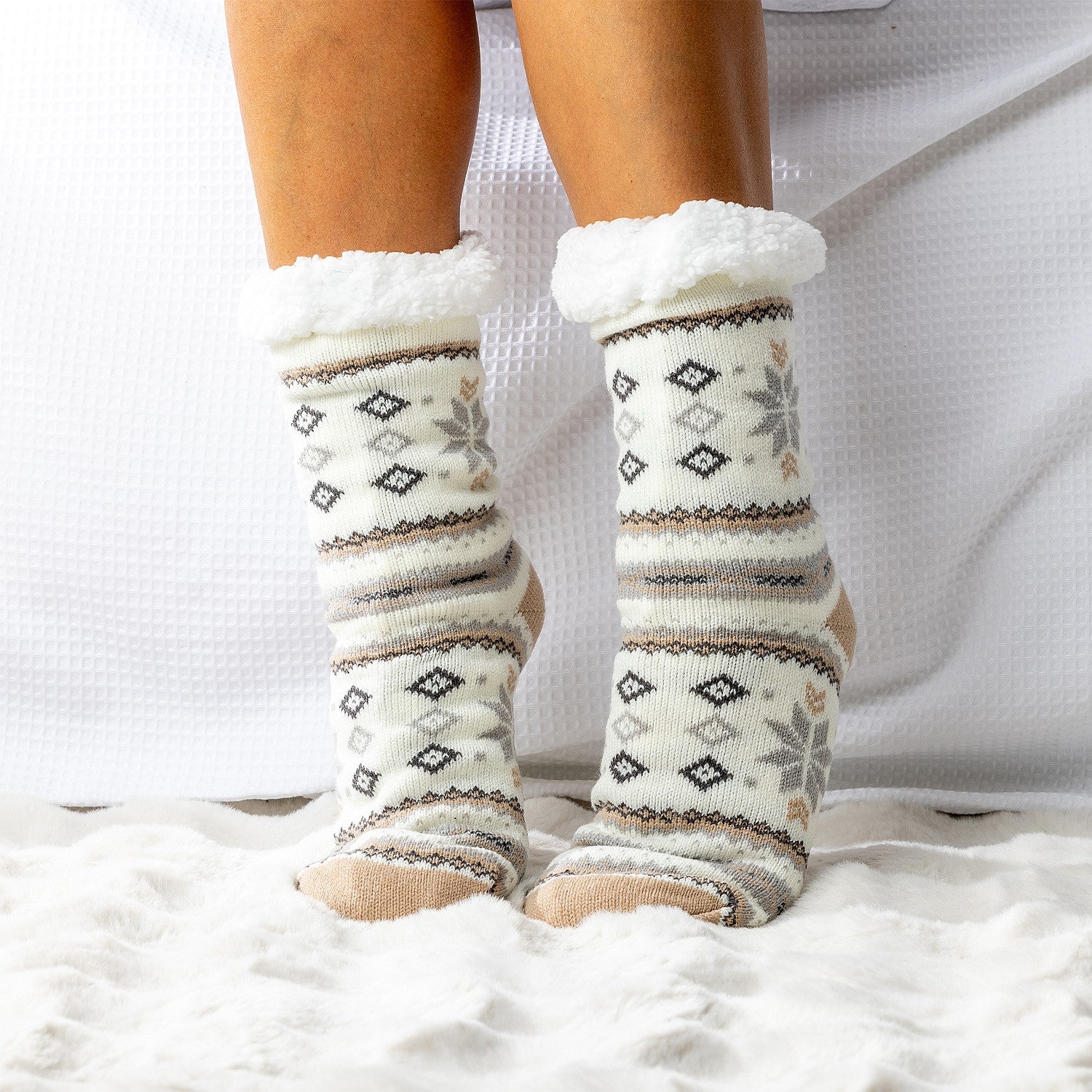 bb&b Fleece Lined Nordic Slipper Sock Camel