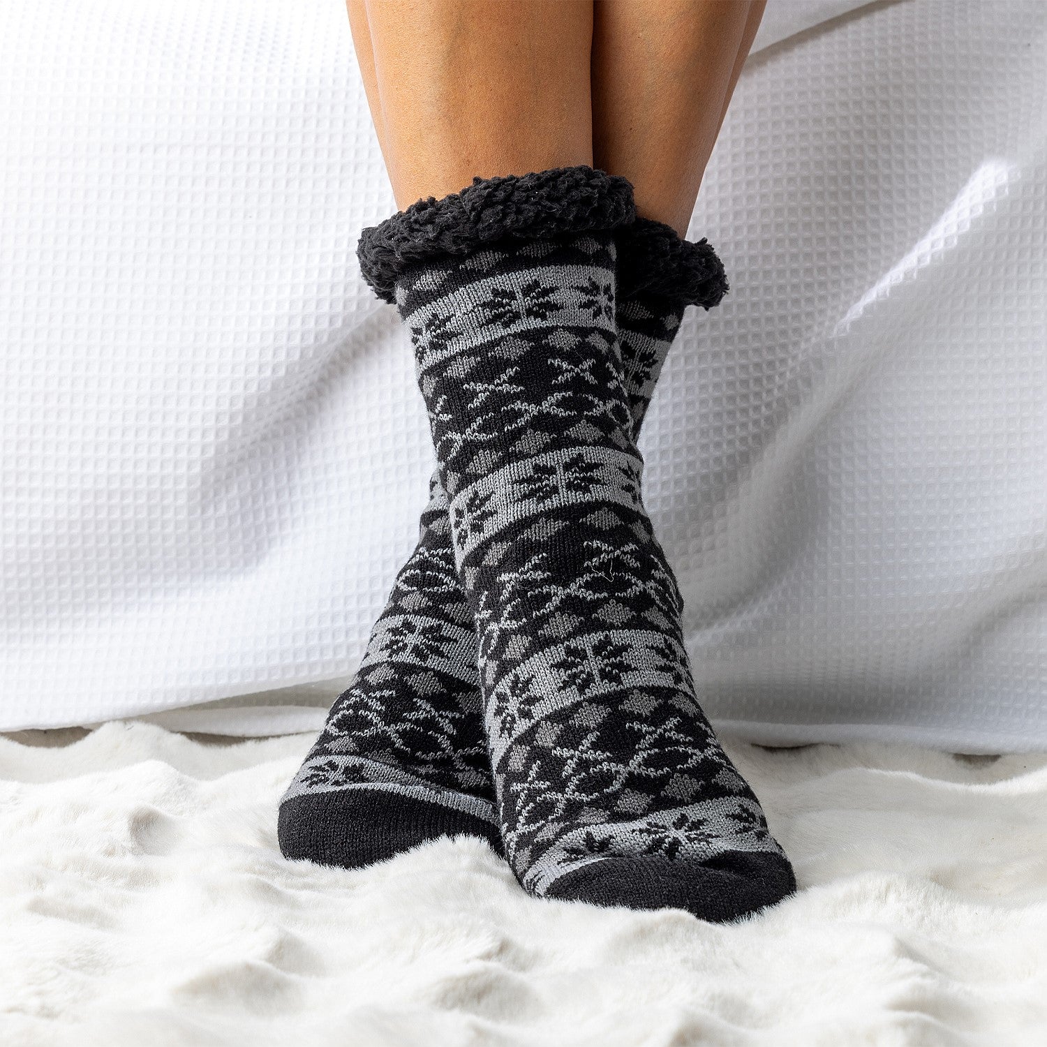bb&b Fleece Lined Nordic Slipper Sock Black