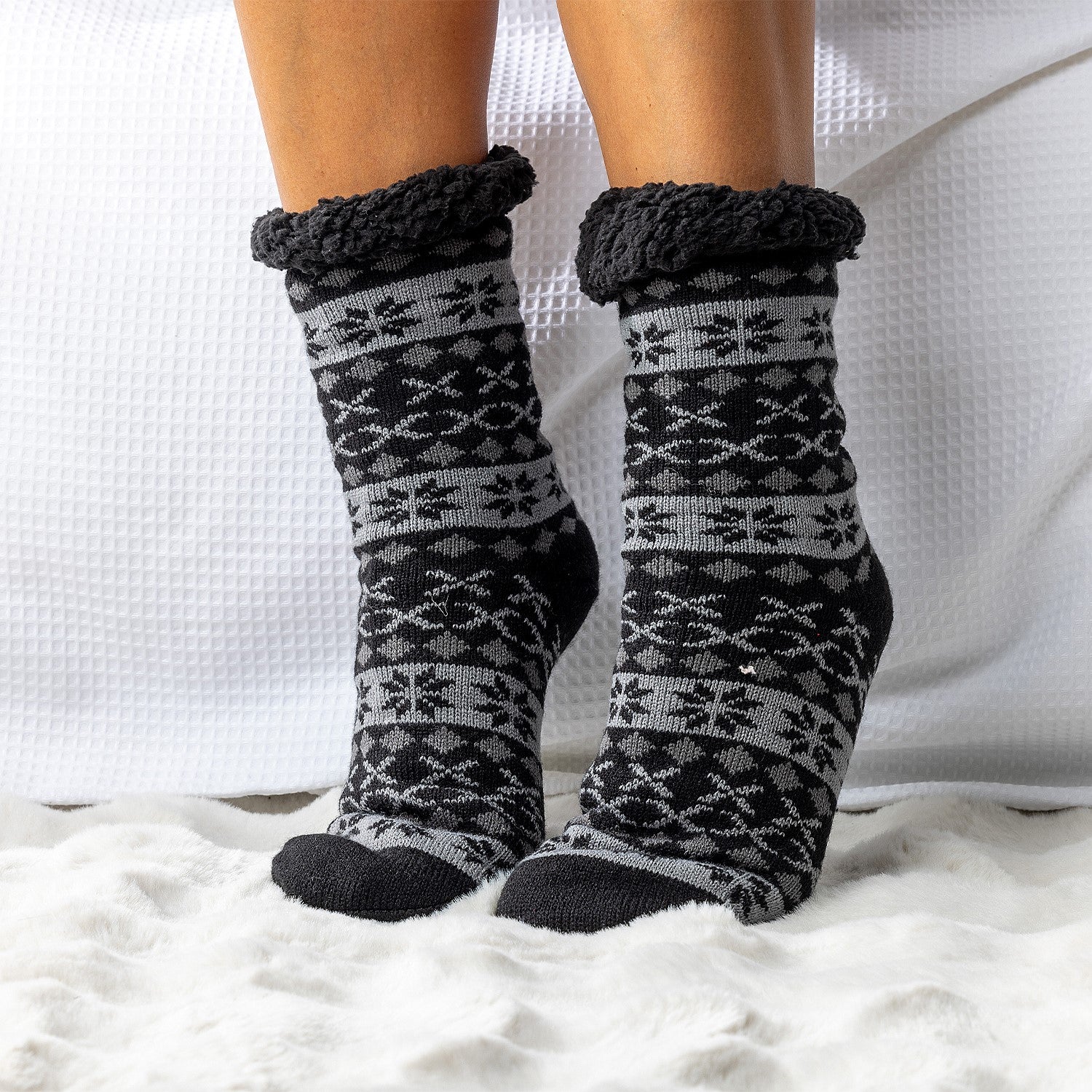 bb&b Fleece Lined Nordic Slipper Sock Black