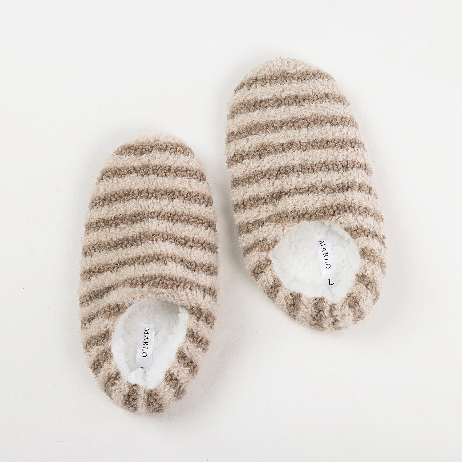 Marlo Stripe Plush Cosy Slipper Mocha