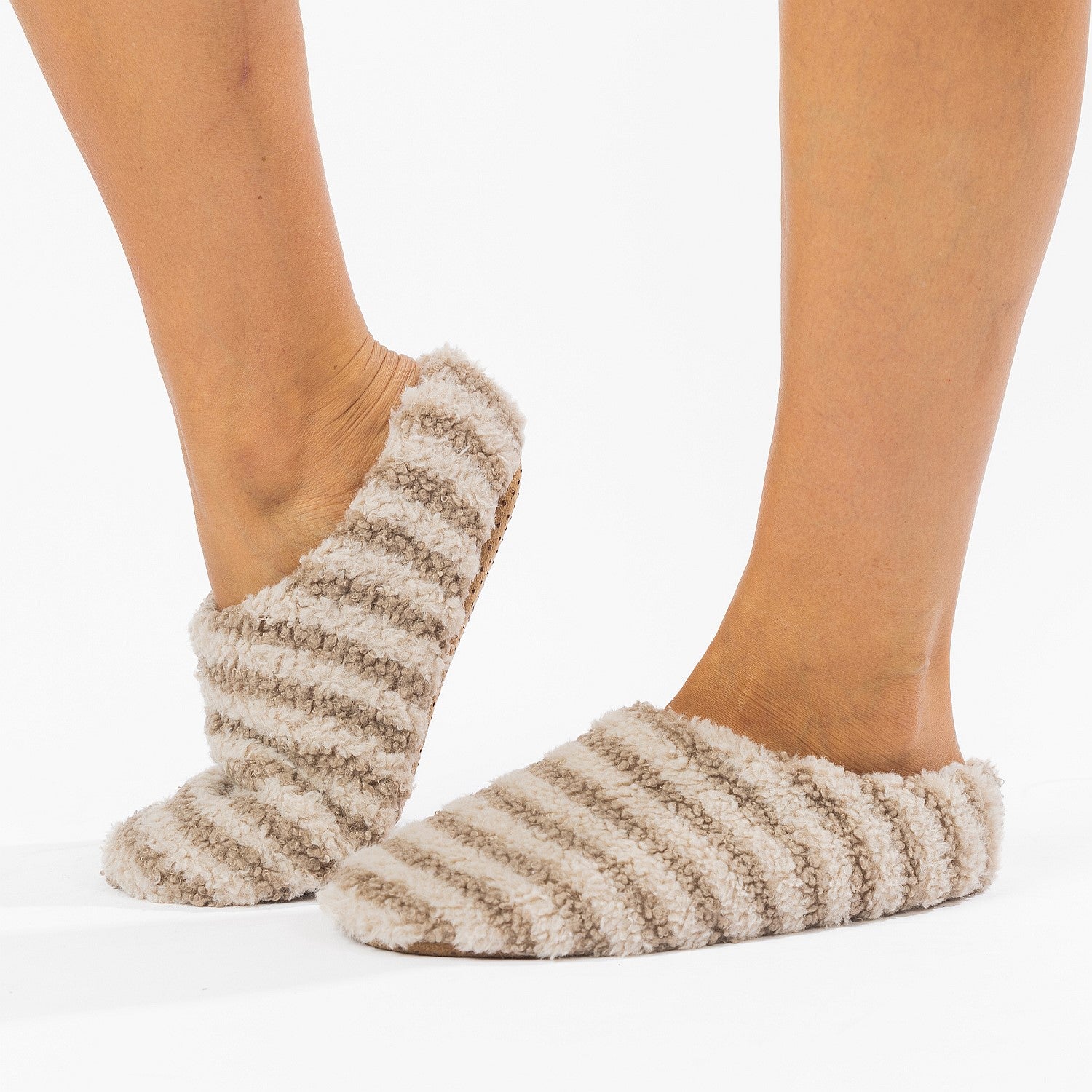 Marlo Stripe Plush Cosy Slipper Mocha