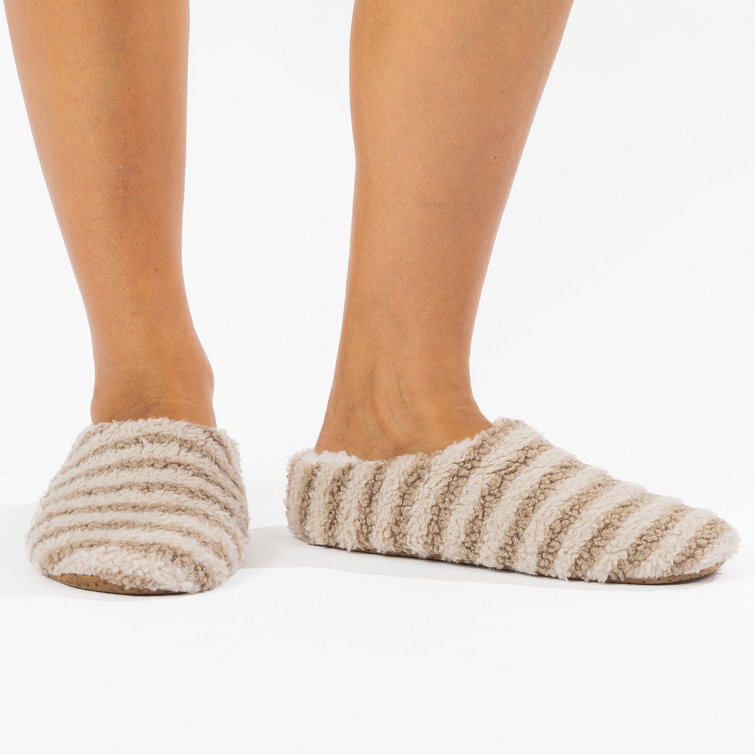 Marlo Stripe Plush Cosy Slipper Mocha