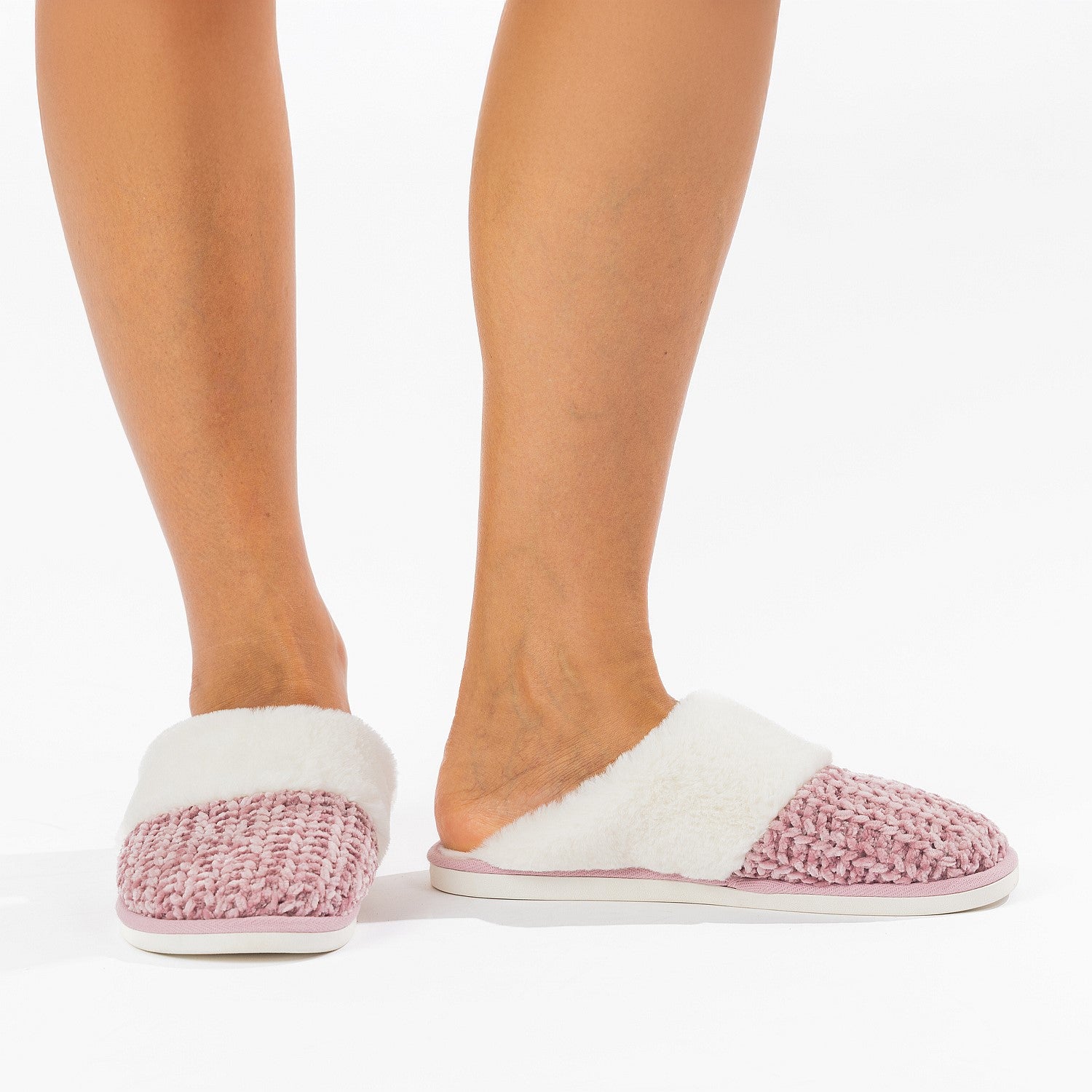 Solace Chenille Faux Fur Trim Slippers
