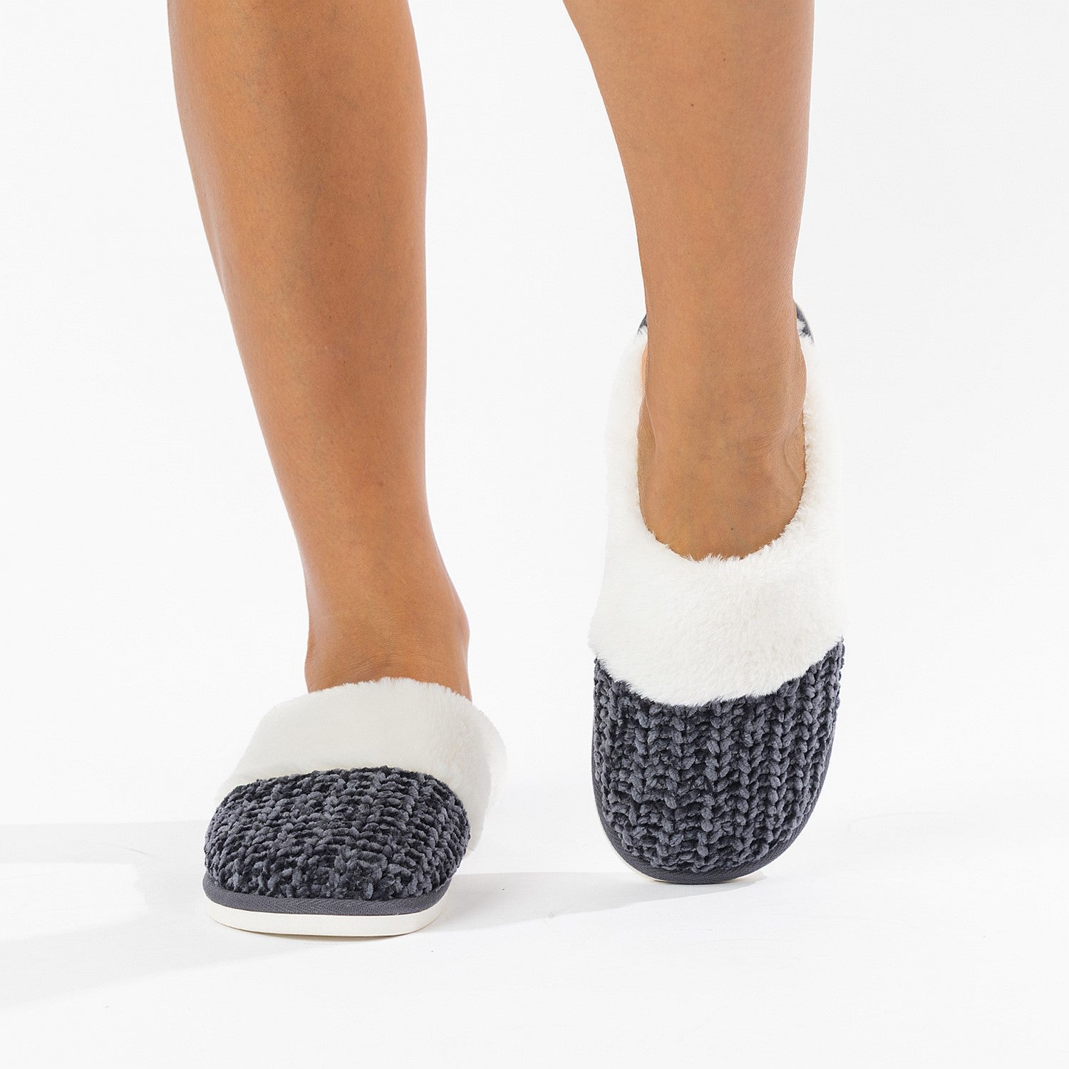 Solace Chenille Faux Fur Trim Slippers