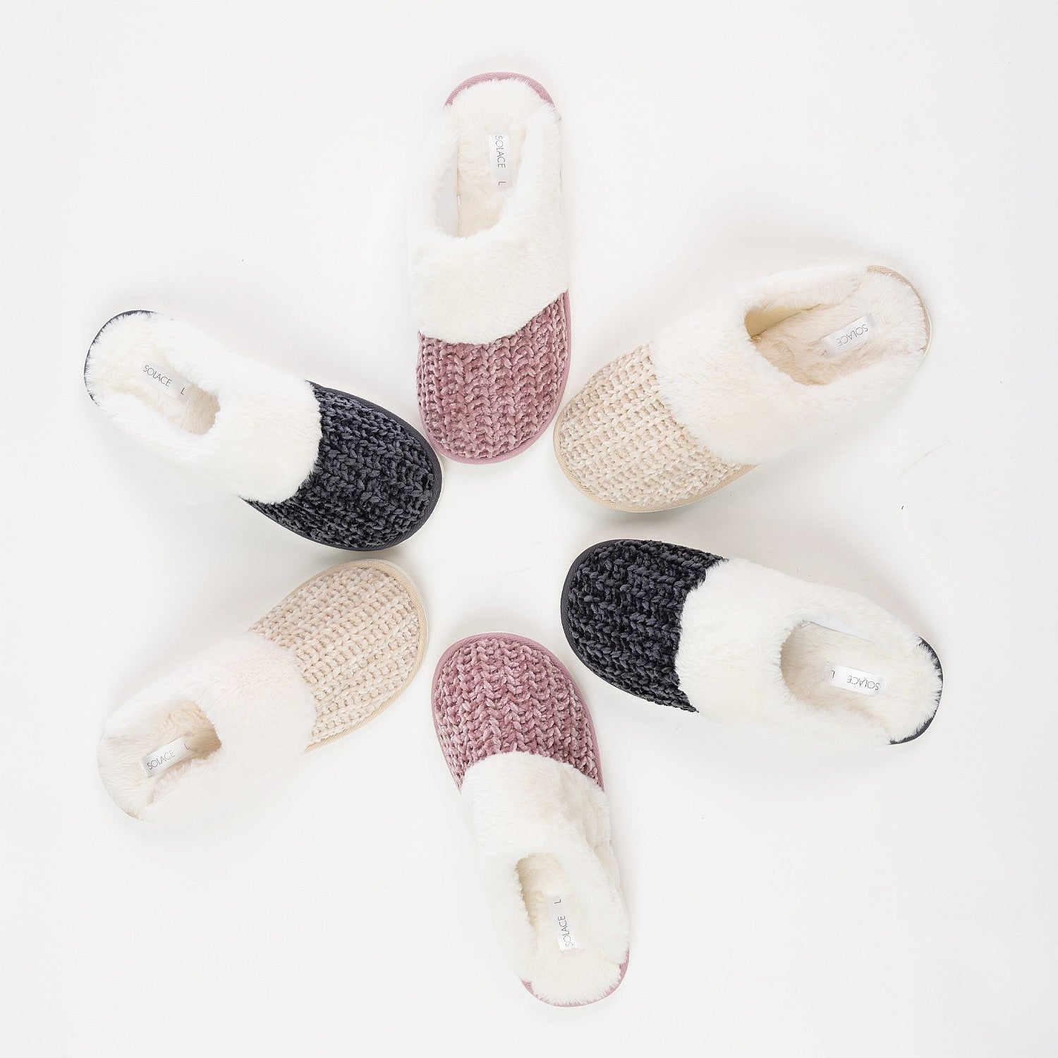 Solace Chenille Faux Fur Trim Slippers
