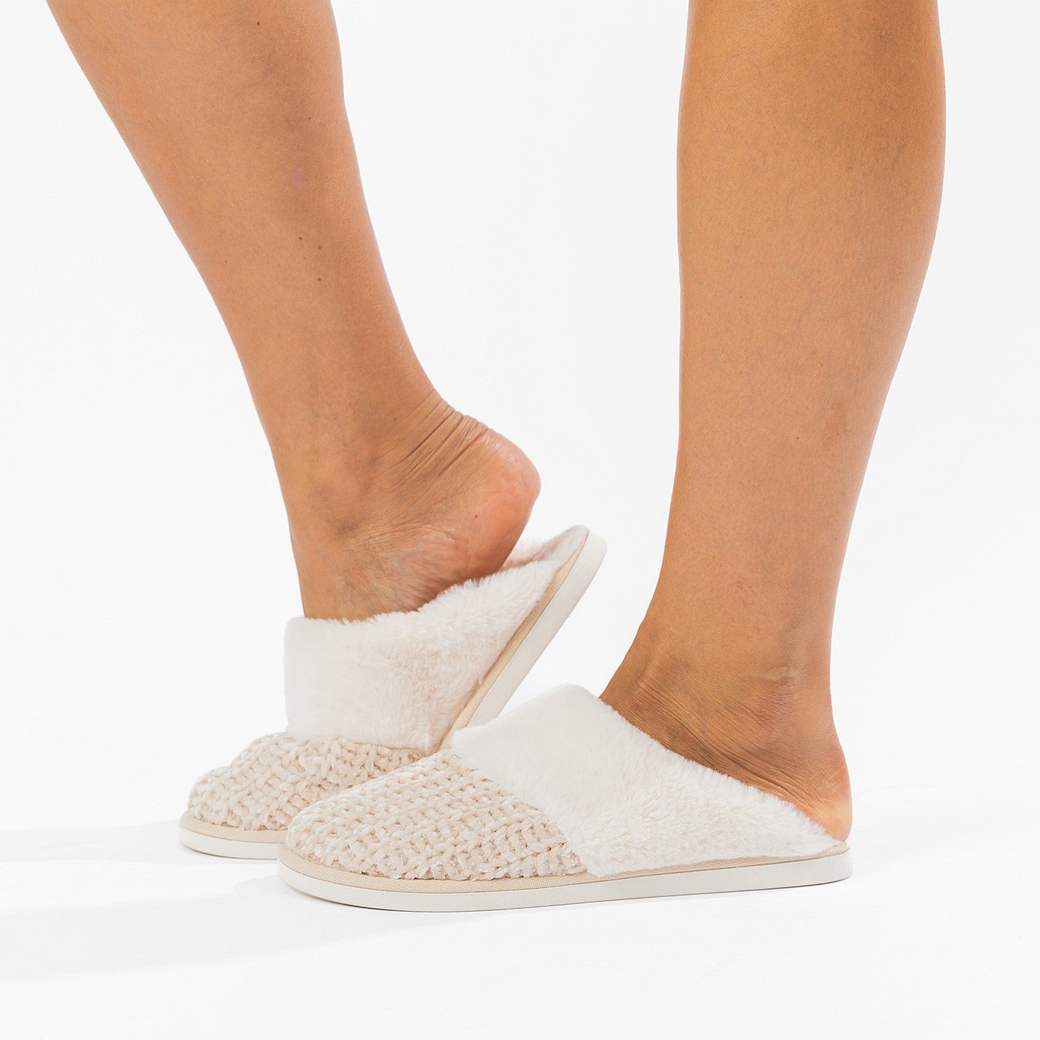 Solace Chenille Faux Fur Trim Slippers