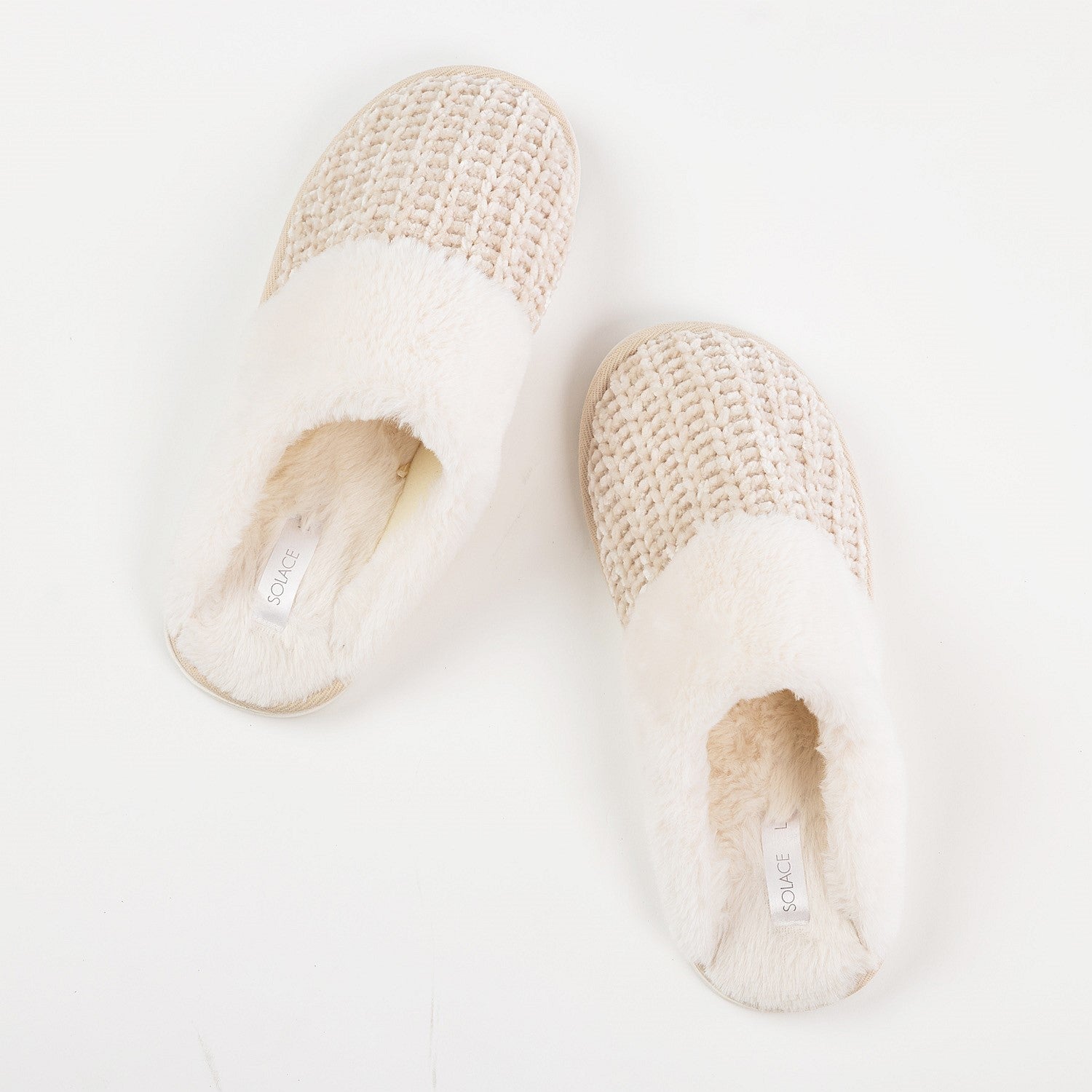Solace Chenille Faux Fur Trim Slippers