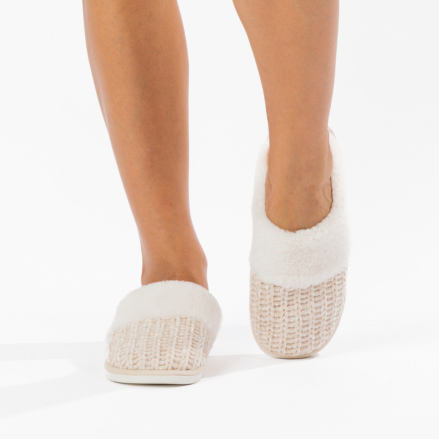 Solace Chenille Faux Fur Trim Slippers