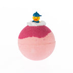 Pink and blush bath fizzer topped with a miniature duck wearing a blue cap, scented in Citrus.