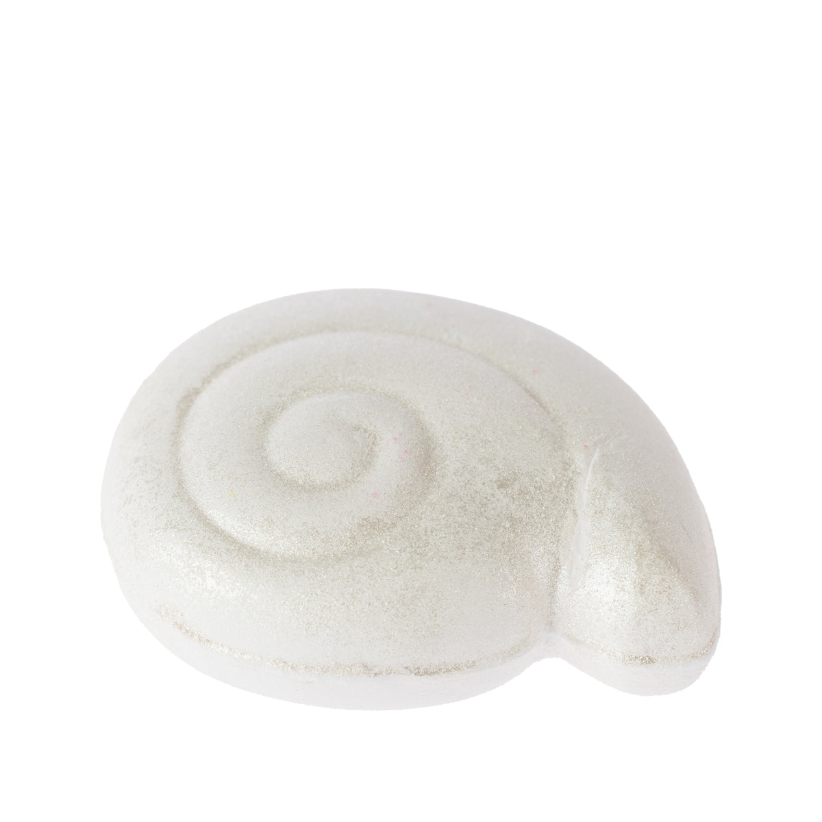 Grace & Gild Nautilus Shell Bath Fizzer 100g in white, featuring a rounded spiral shell shape with embossed detailing and a soft pearlescent finish.