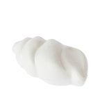 Grace & Gild Miter Shell Bath Fizzer 100g in white, featuring an elongated ridged shell shape with a softly shimmering finish on a white background.