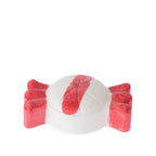 Grace & Gild Fun Fizzer Candy Stripe 40g in a wrapped-candy shape, featuring a white centre with bold red striped detailing and red ends.