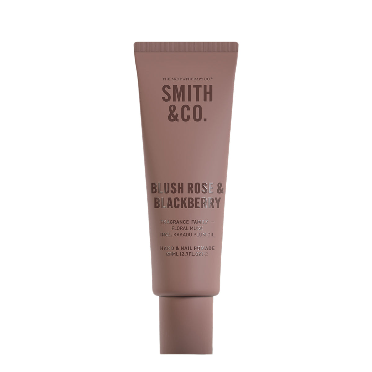 Smith & Co. Blush Rose & Blackberry Hand & Nail Pomade 80ml in a dusty pink tube against a white background.