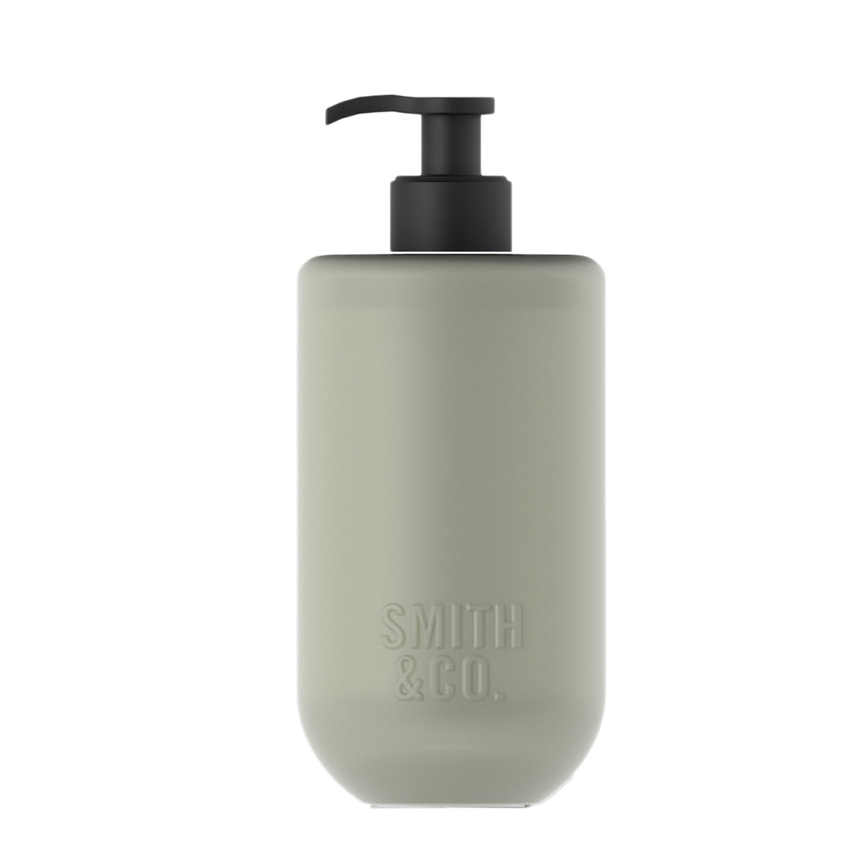 Smith & Co. Amber & Freesia Hand & Body Wash 400ml in a sage green bottle with a black pump dispenser against a white background.