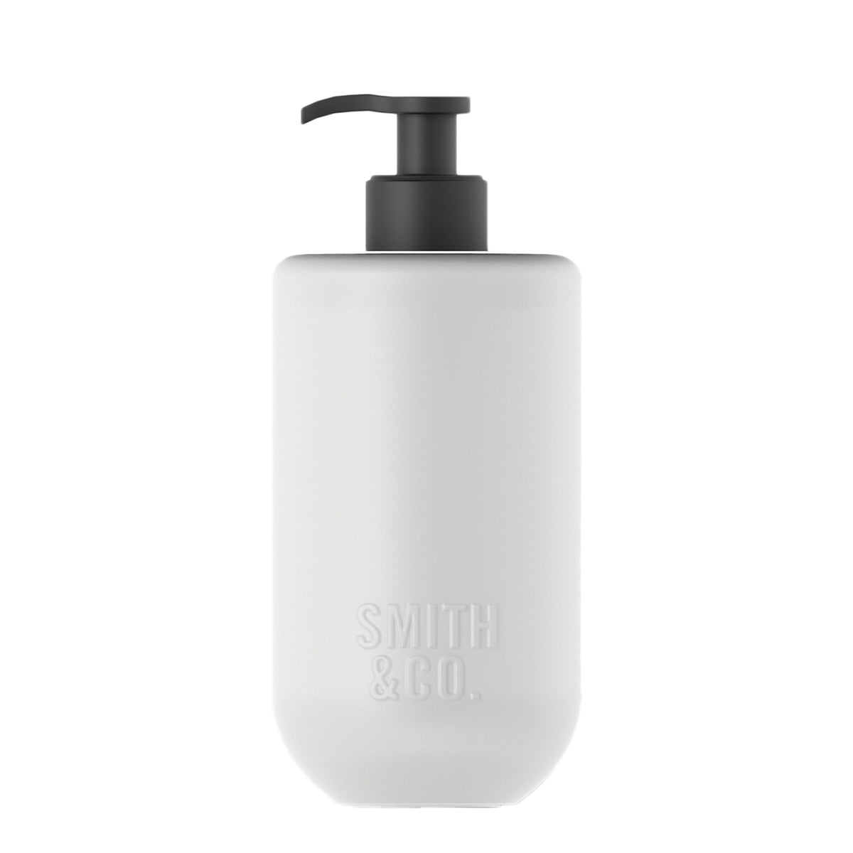 Smith & Co. Tonka & White Musk Hand & Body Wash 400ml in a matte white bottle with a black pump dispenser against a white background.